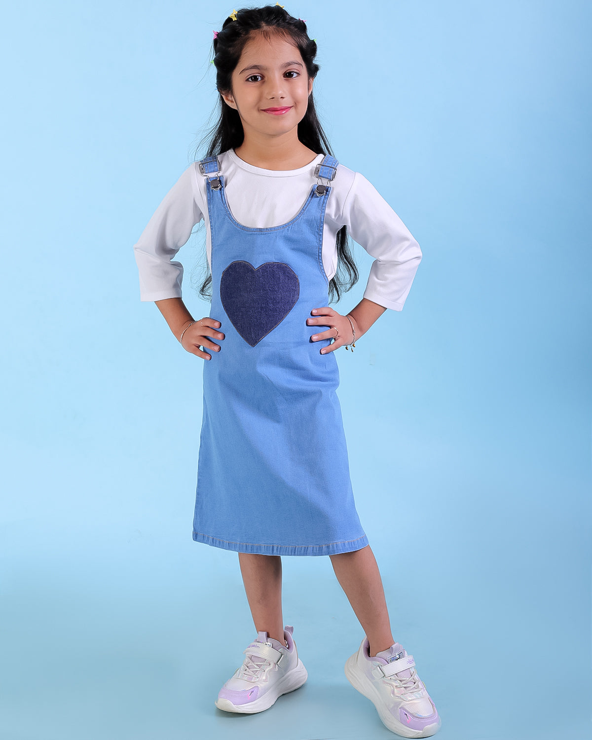 Little Hearts Club Girls Denim Pinafore Dress