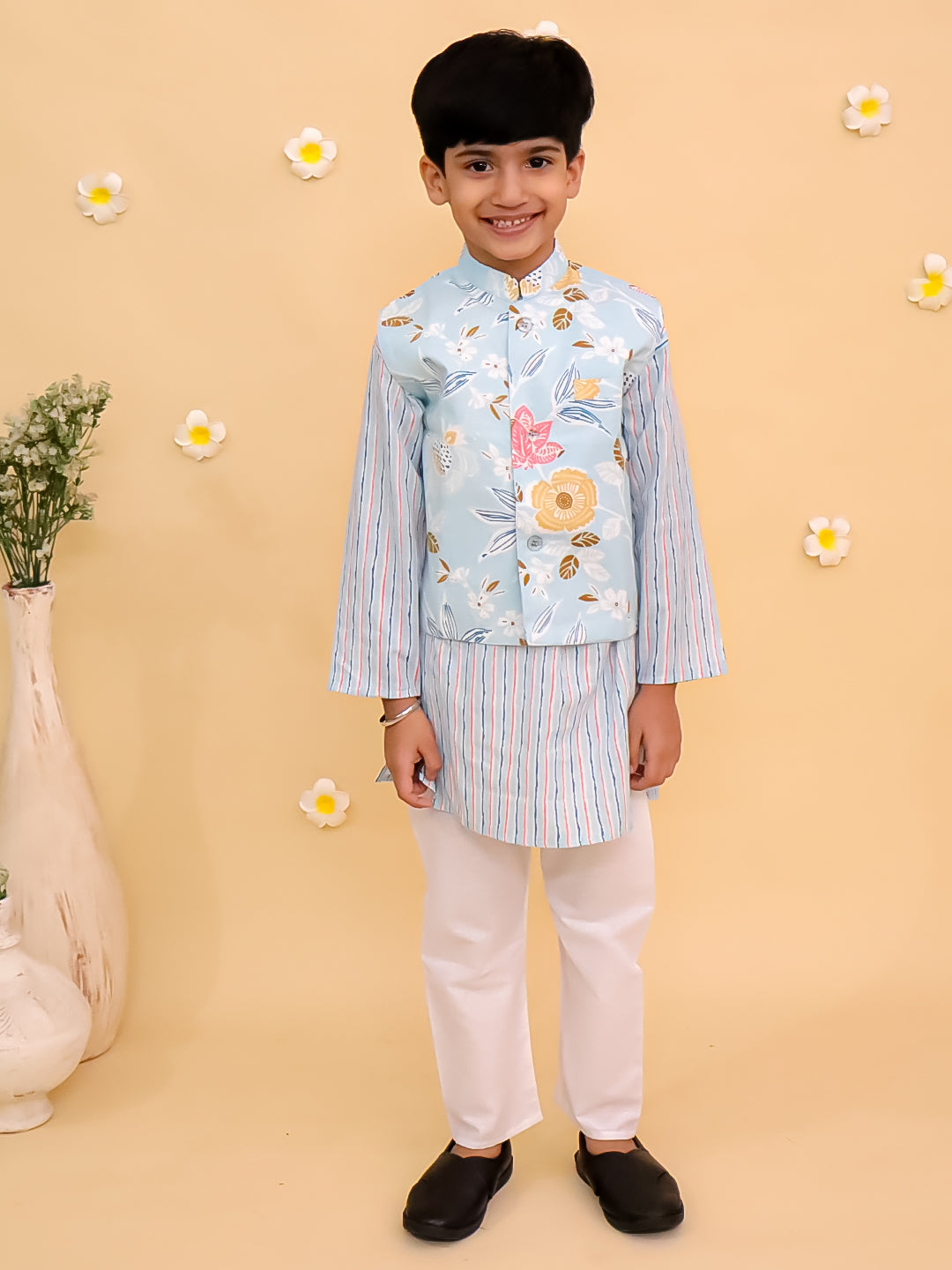 Ethnic Set-Megh Malhaar Girls Anarkali Kurta Set & Boys Jacket And Kurta Pajama Set