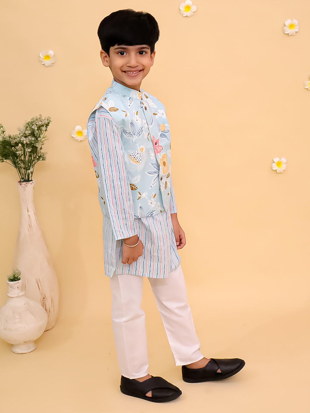 Ethnic Set-Megh Malhaar Girls Anarkali Kurta Set & Boys Jacket And Kurta Pajama Set