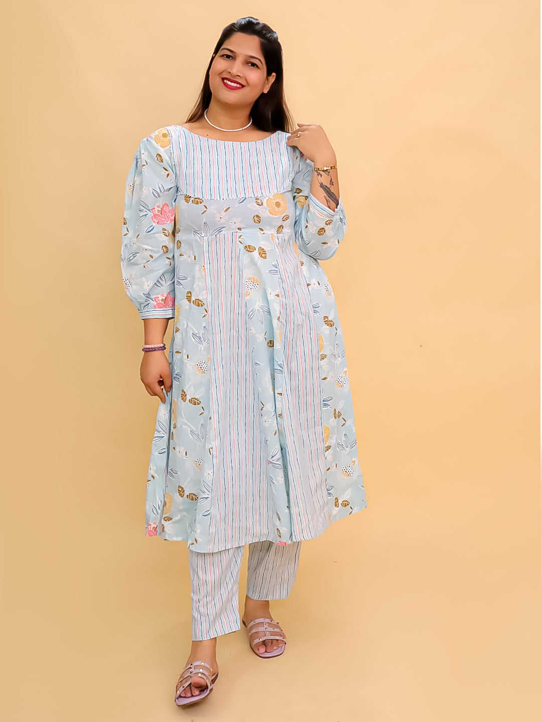 Twinning Combo-Megh Malhaar Women's Anarkali Set with Girls Anarkali Set & Boys Jacket Kurta Pajama