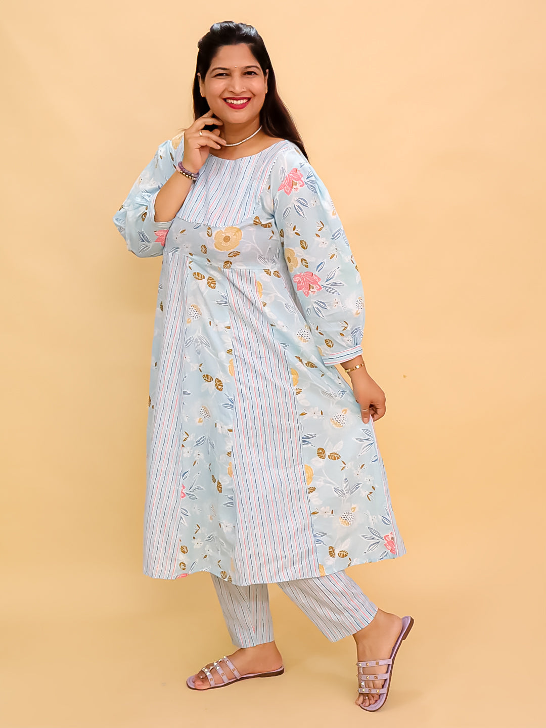 Twinning Combo-Megh Malhaar Women's Anarkali Set with Girls Anarkali Set & Boys Jacket Kurta Pajama