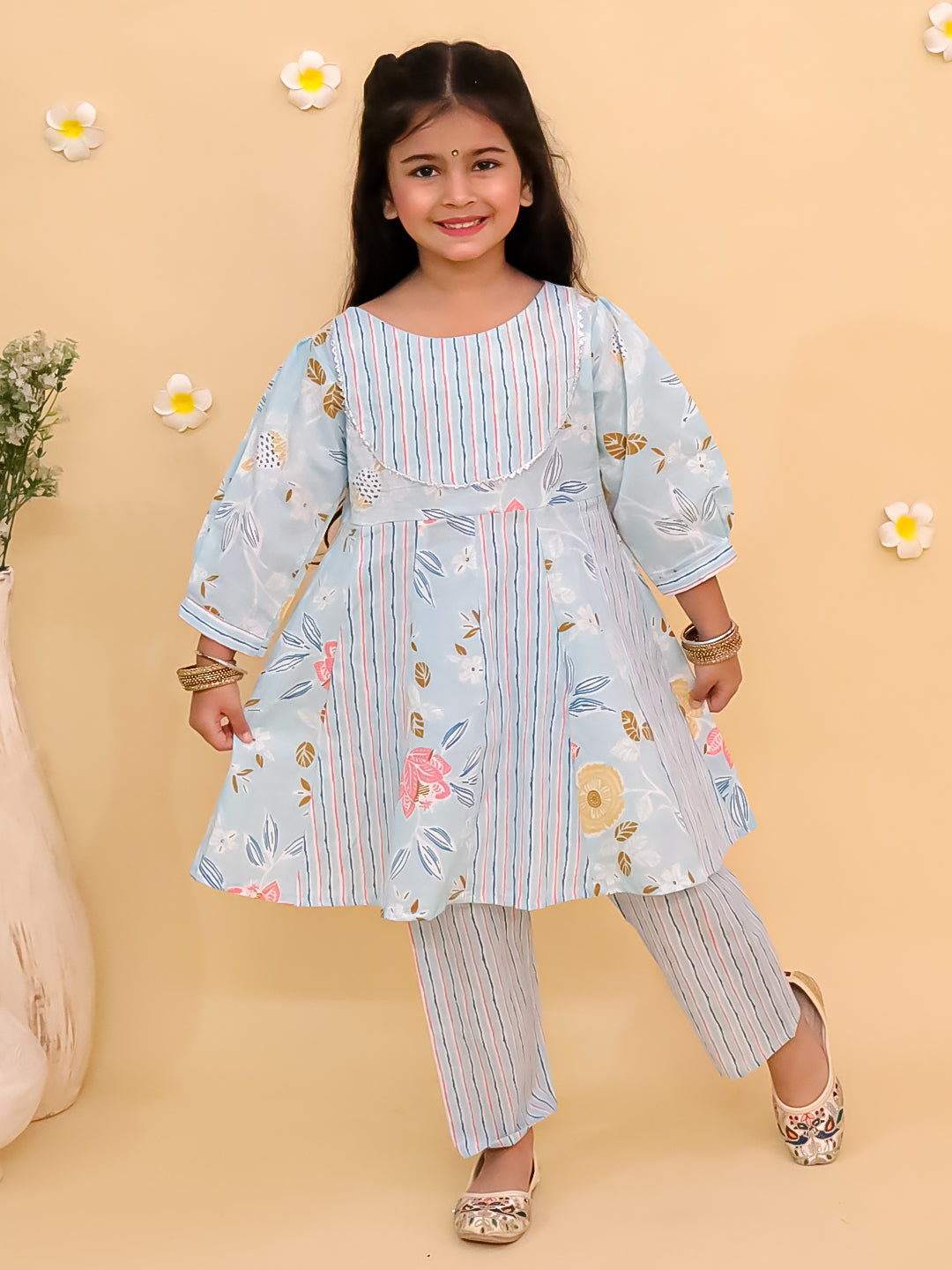 Ethnic Set-Megh Malhaar Girls Anarkali Kurta Set & Boys Jacket And Kurta Pajama Set