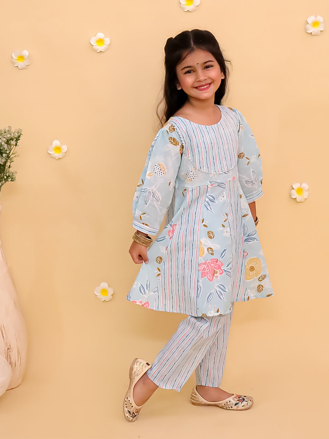 Ethnic Set-Megh Malhaar Girls Anarkali Kurta Set & Boys Jacket And Kurta Pajama Set