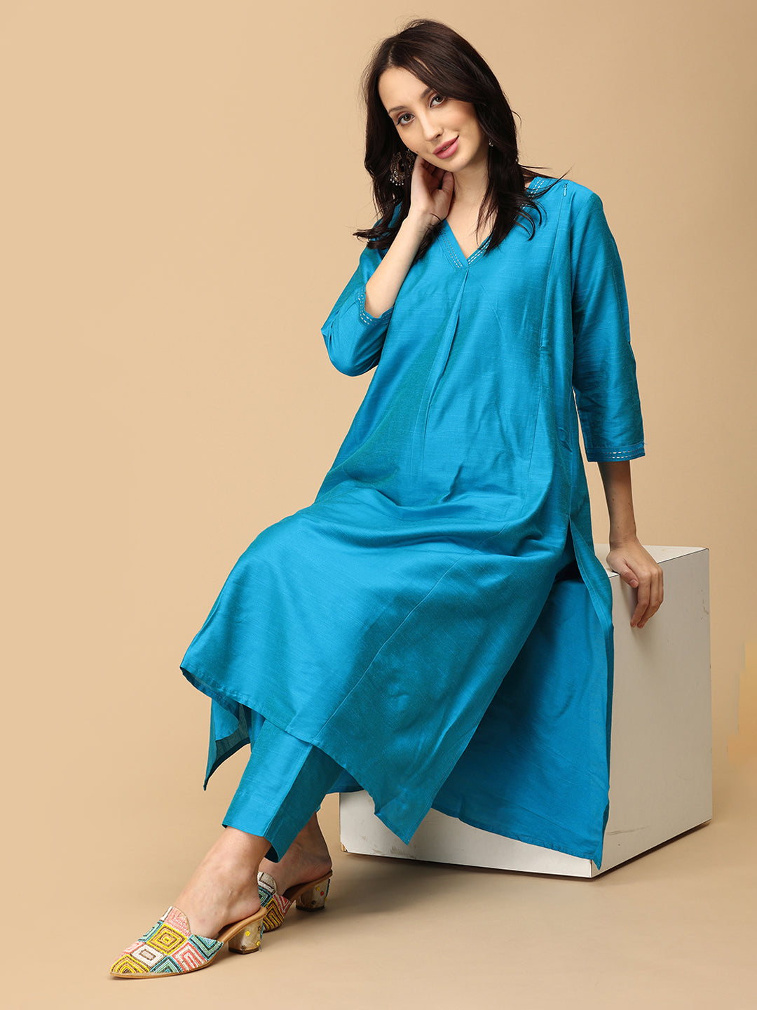 Mermaid Moment Embroidered Maternity and Nursing Silk Kurta Set