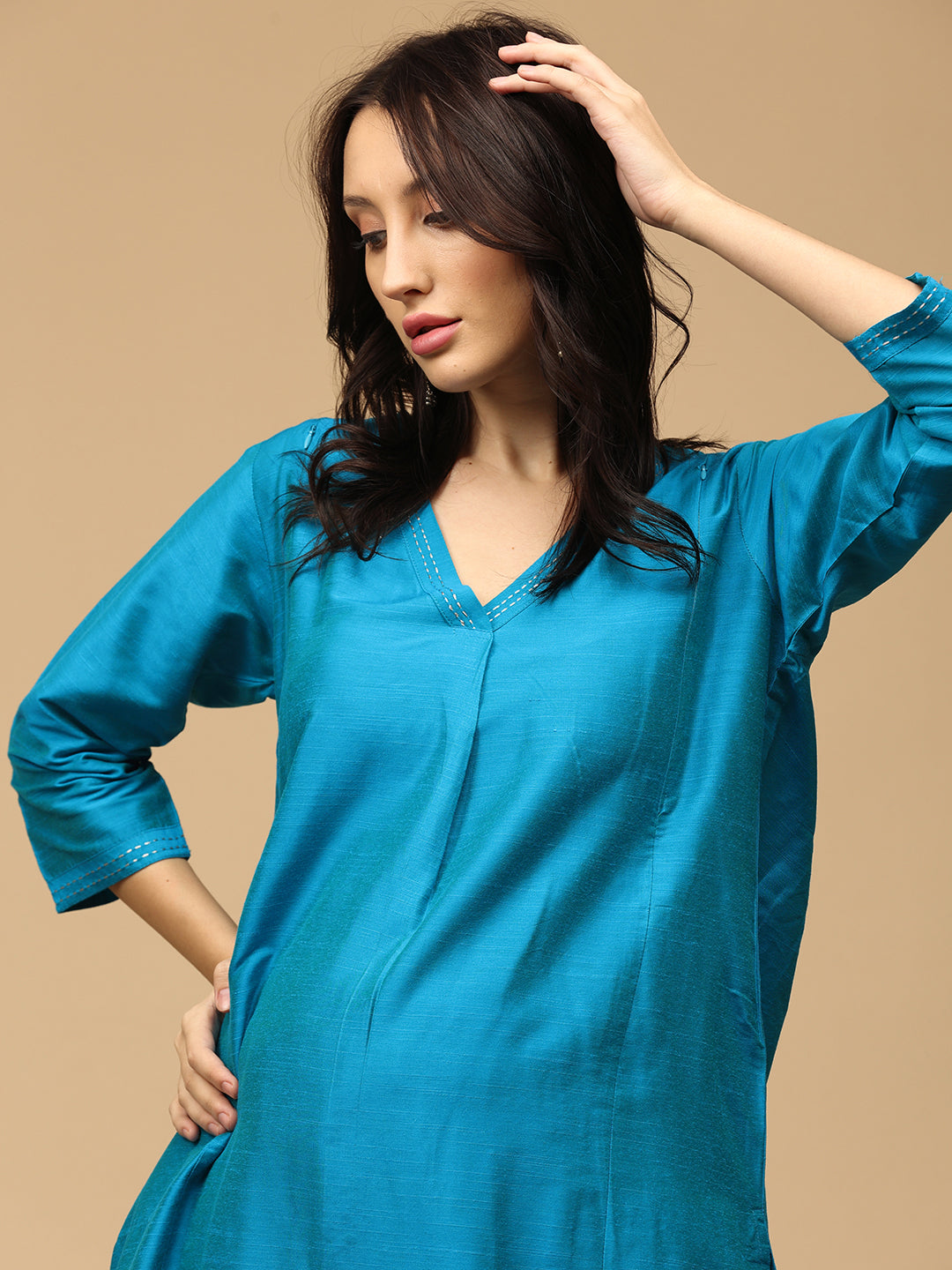 Mermaid Moment Embroidered Maternity and Nursing Silk Kurta Set