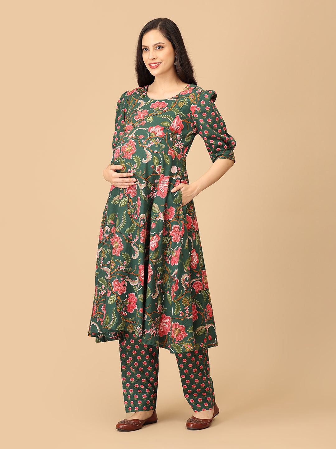 Mix & Matcha Maternity and Nursing Kurta Set With Dupatta