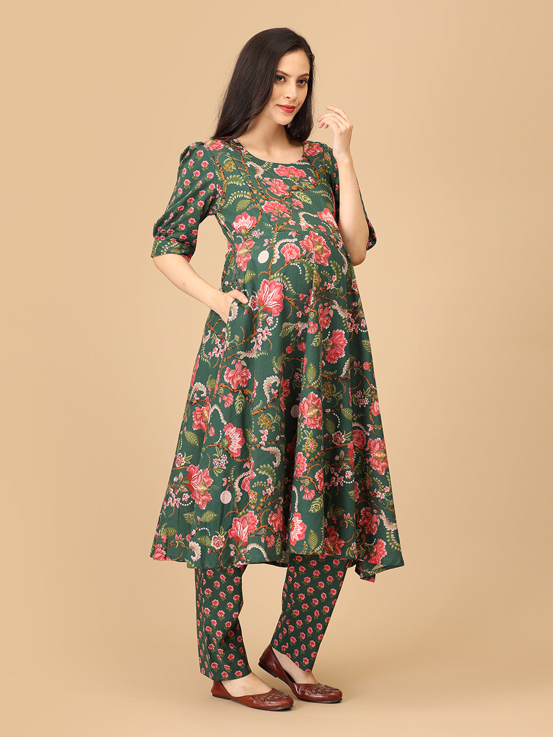 Mix & Matcha Maternity and Nursing Kurta Set With Dupatta