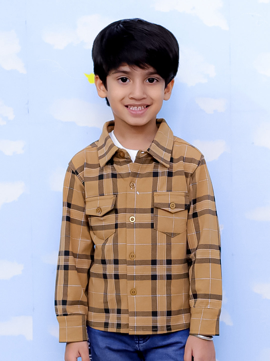 Mustard Flannel Plaid Kids Shirt