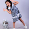 Navy Blue Checkered Girls Casual Dress