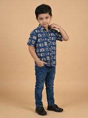 Navy Snap Squad Print Boys Shirt