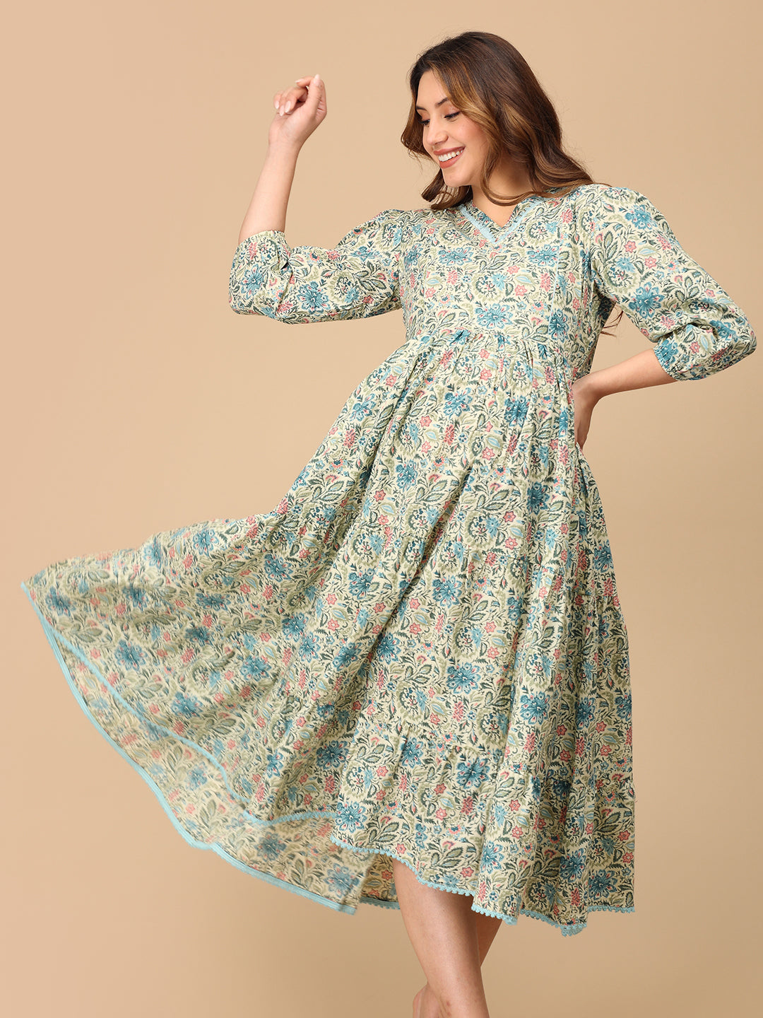 Neelanjana Maternity and Nursing Maxi Tier Dress