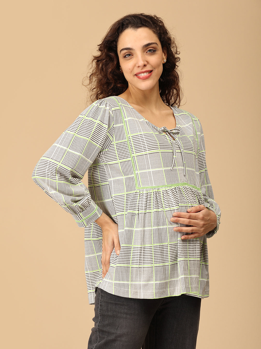 Neon Grid Maternity and Nursing Top