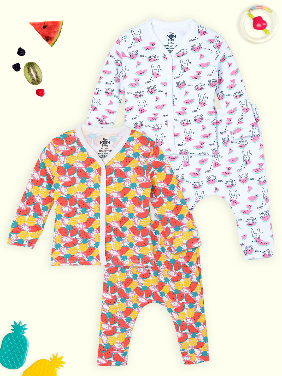 Newborn and Infant Pajama Set Combo of 2: Summer Melon-Fruitilicious