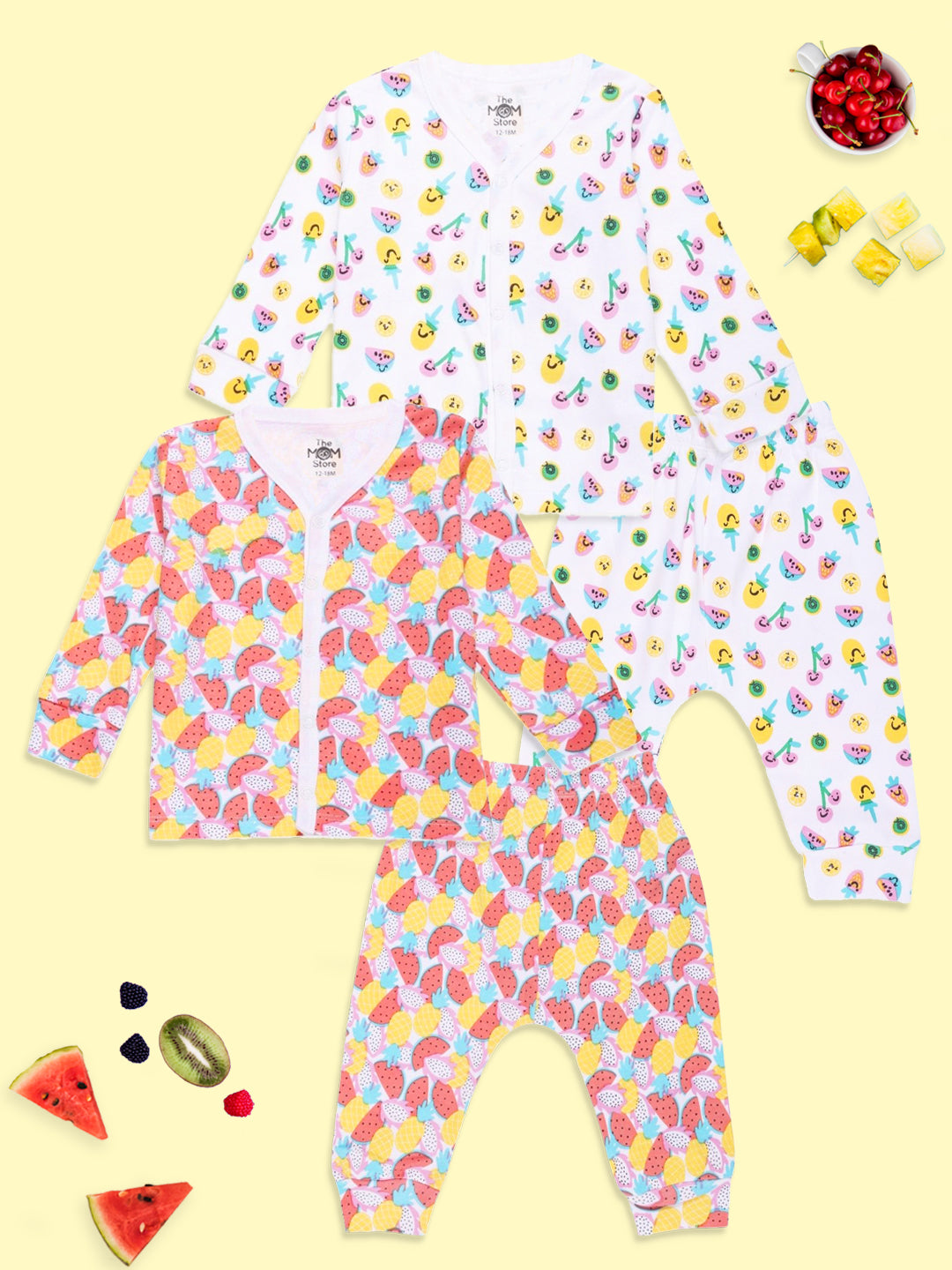 Newborn and Infant Pajama Set Combo of 2: Berry Bites-Fruitilicious