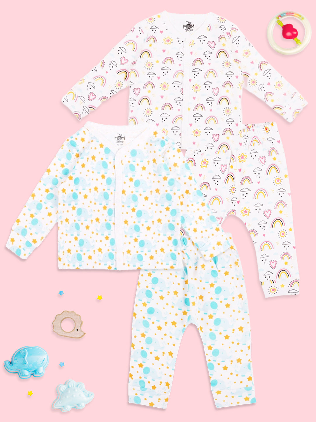 Newborn and Infant Pajama Set Combo of 2: Elephantastic-Rainbow Land