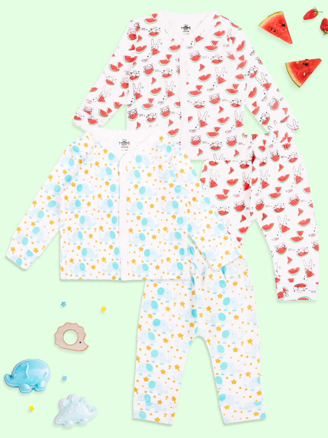 Newborn and Infant Pajama Set Combo of 2: Elephantastic-Summer Melon
