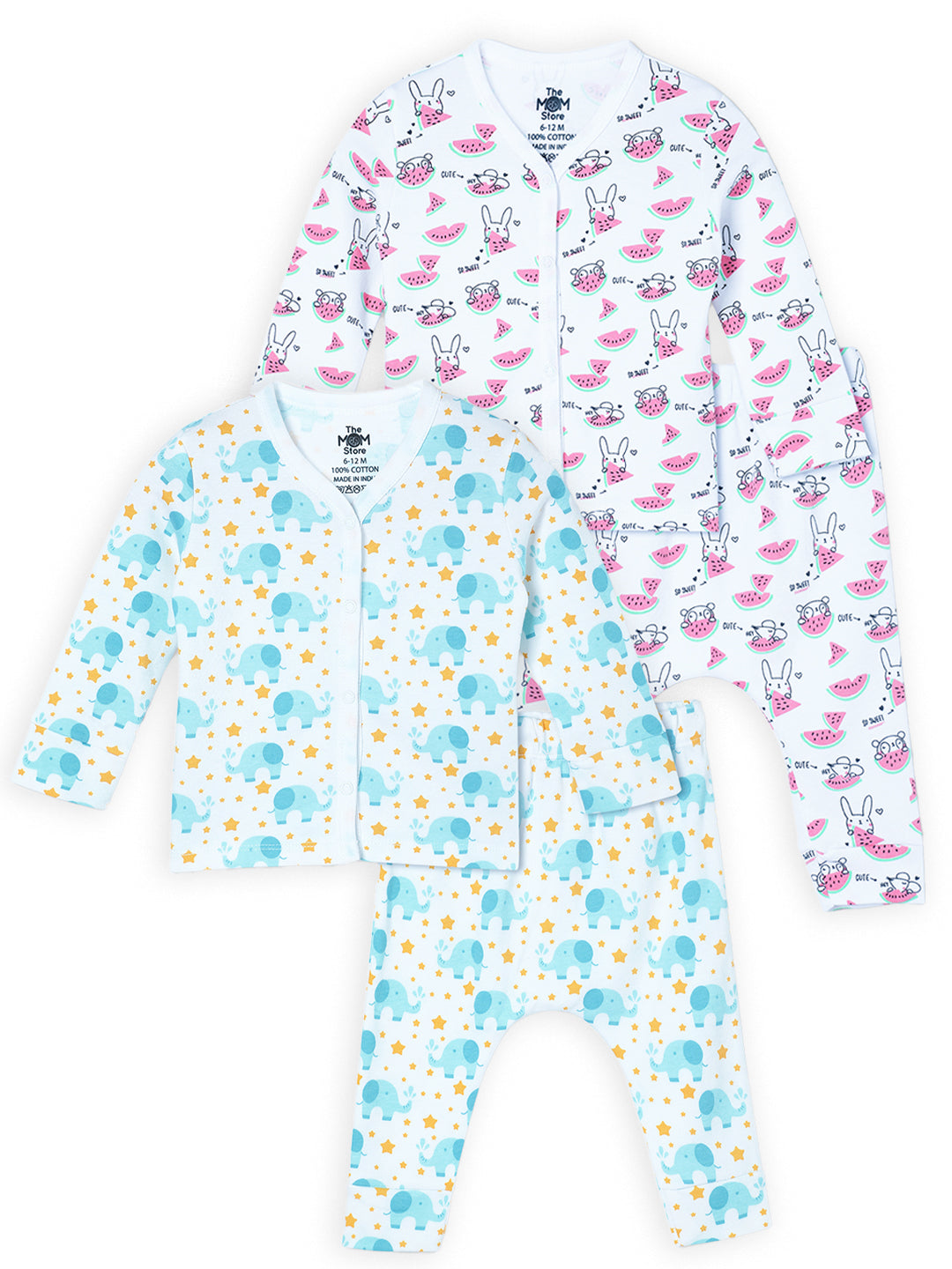 Newborn and Infant Pajama Set Combo of 2: Elephantastic-Summer Melon