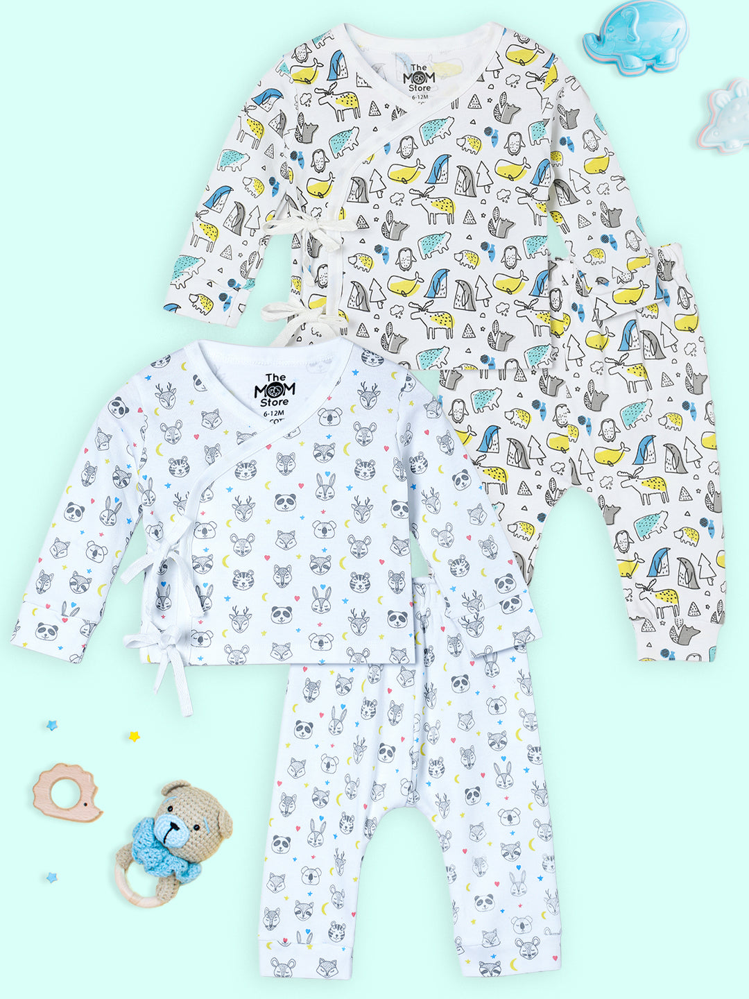 Newborn and Infant Pajama Set Combo of 2: Sleep Munchkins-Animal Party