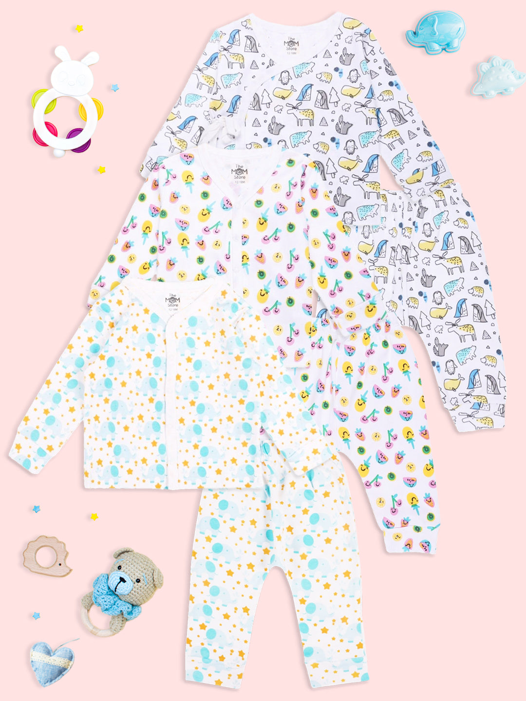 Newborn and Infant Pajama Set Combo of 3: Berry Bites-Elephantastic-Animal Party