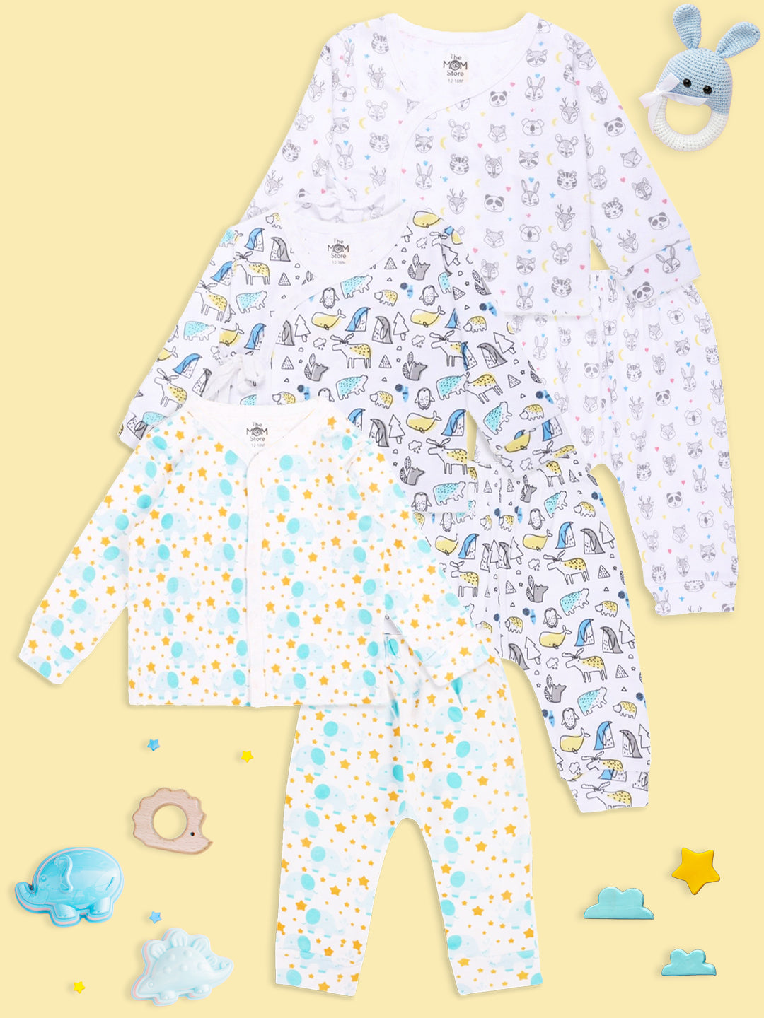 Newborn and Infant Pajama Set Combo of 3: Sleep Munchkins-Animal Party-Elephantastic