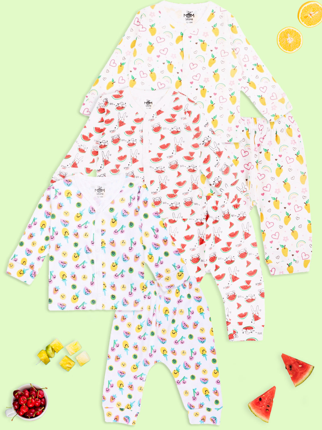 Newborn and Infant Pajama Set Combo of 3: Summer Melon-Berry Bites-Mango Mia
