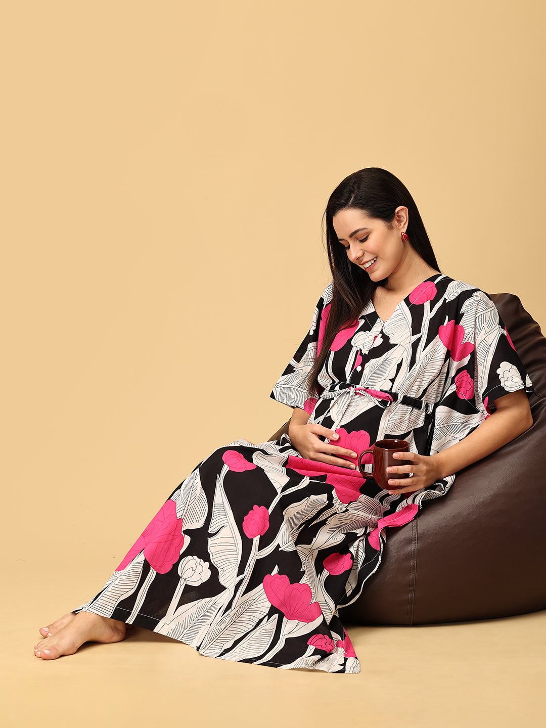 Noir Flora Maternity and Nursing Kaftan Nighty