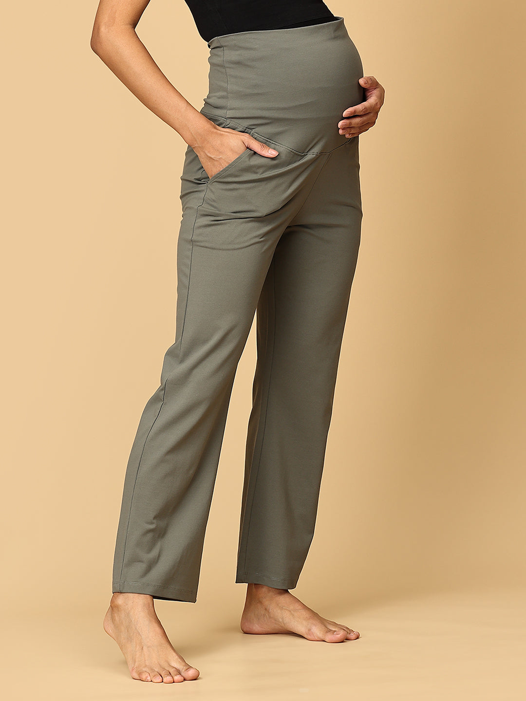Olive Grey Glide Maternity Athleisure Trackpants