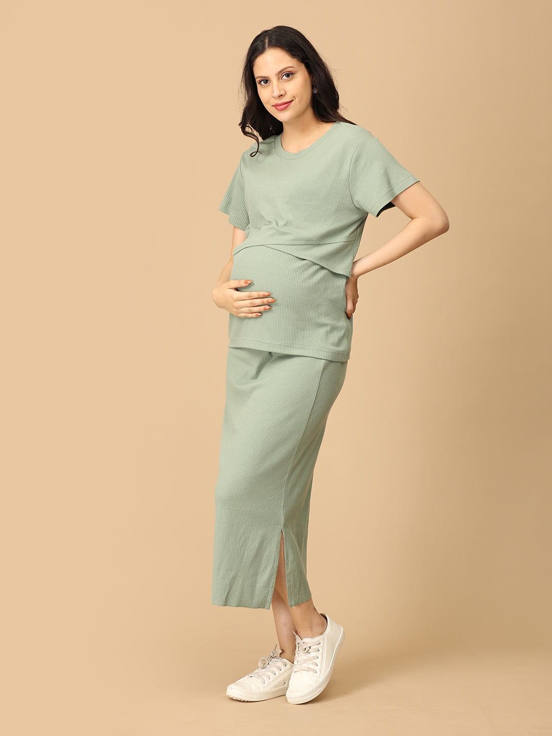 Olive the Trend Ribbed Maternity and Nursing Co Ord Skirt Set