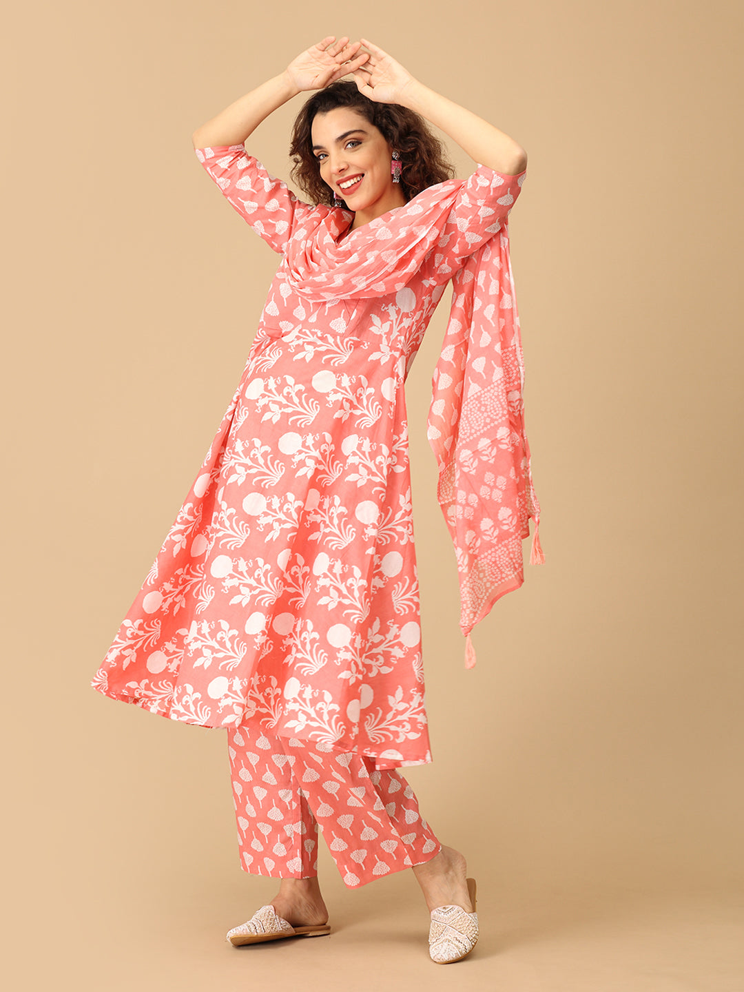 Peach Parchhai Maternity and Nursing Kurta Set With Dupatta