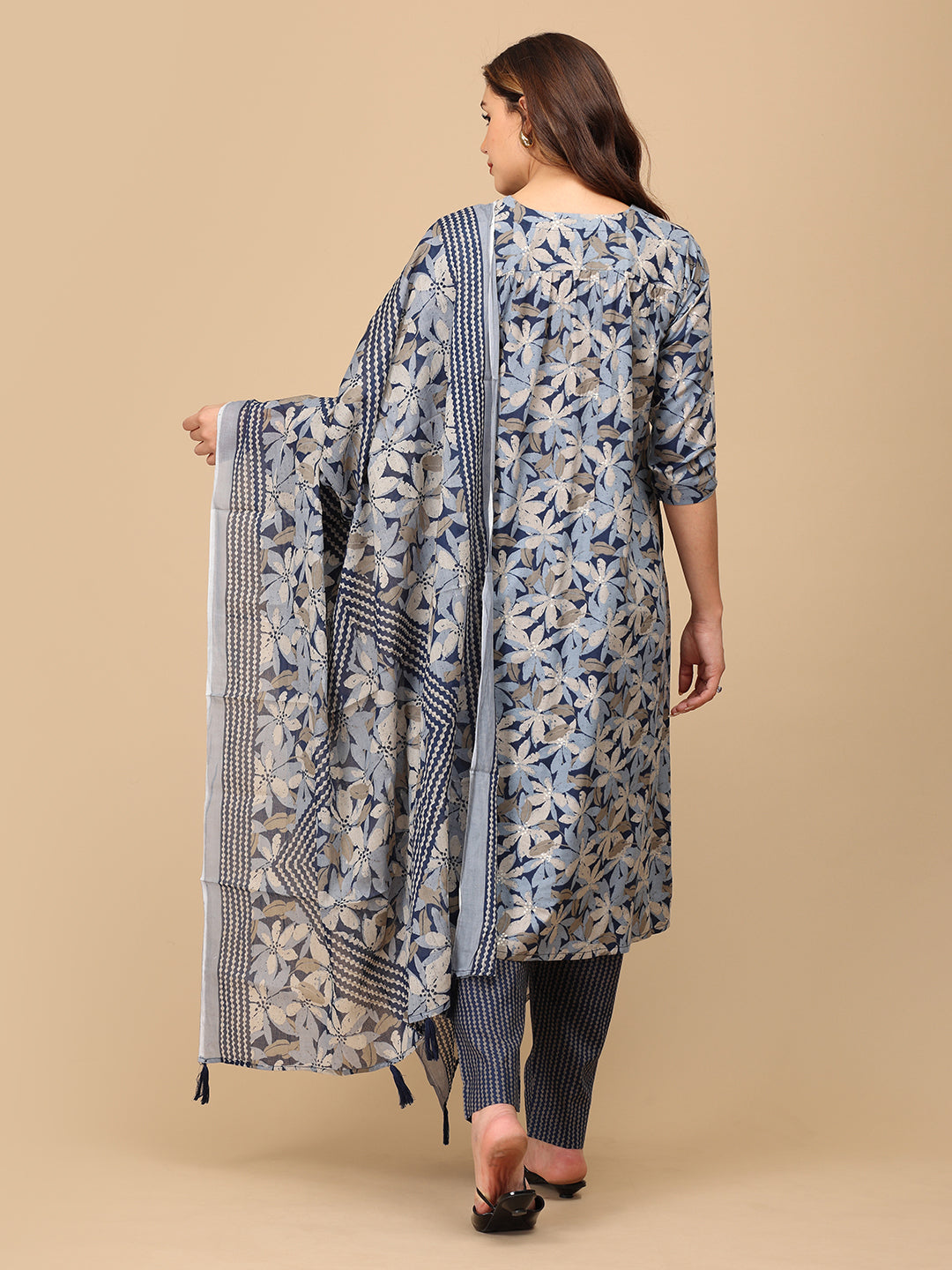 Phool On Navy Maternity and Nursing Kurta Set With Dupatta