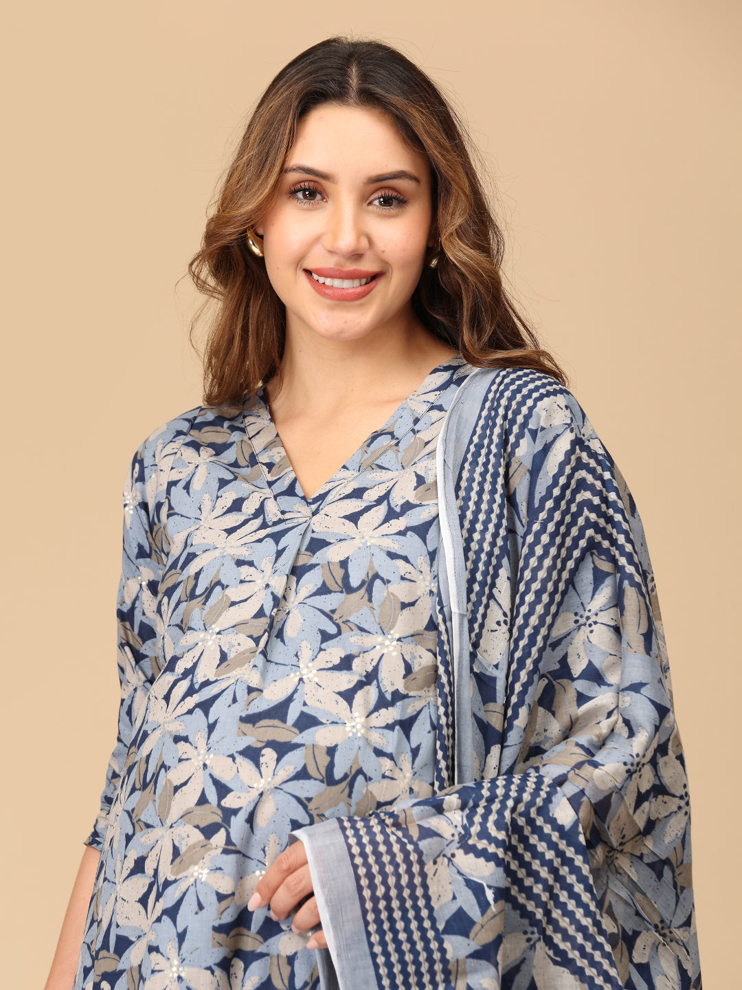 Phool On Navy Maternity and Nursing Kurta Set With Dupatta