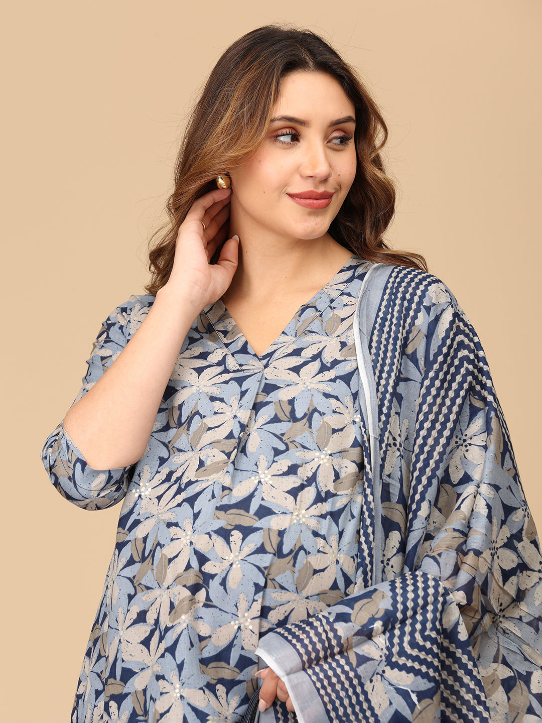 Phool On Navy Maternity and Nursing Kurta Set With Dupatta