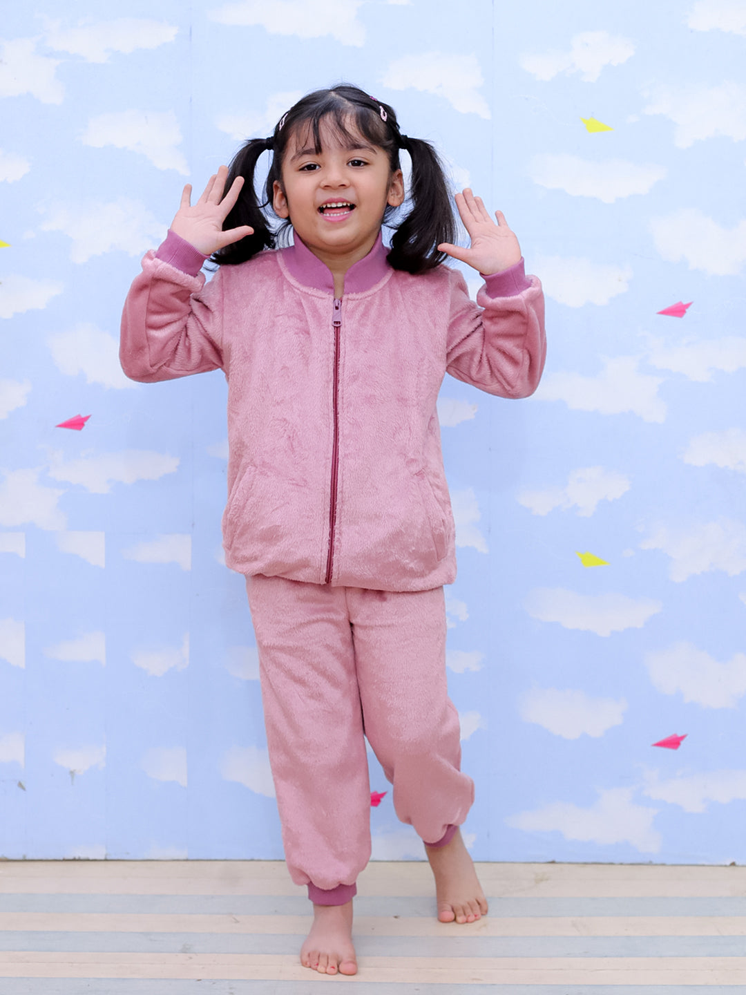 Puffin in Pink Kids Fleece Zipper Jacket & Sweatpants Combo