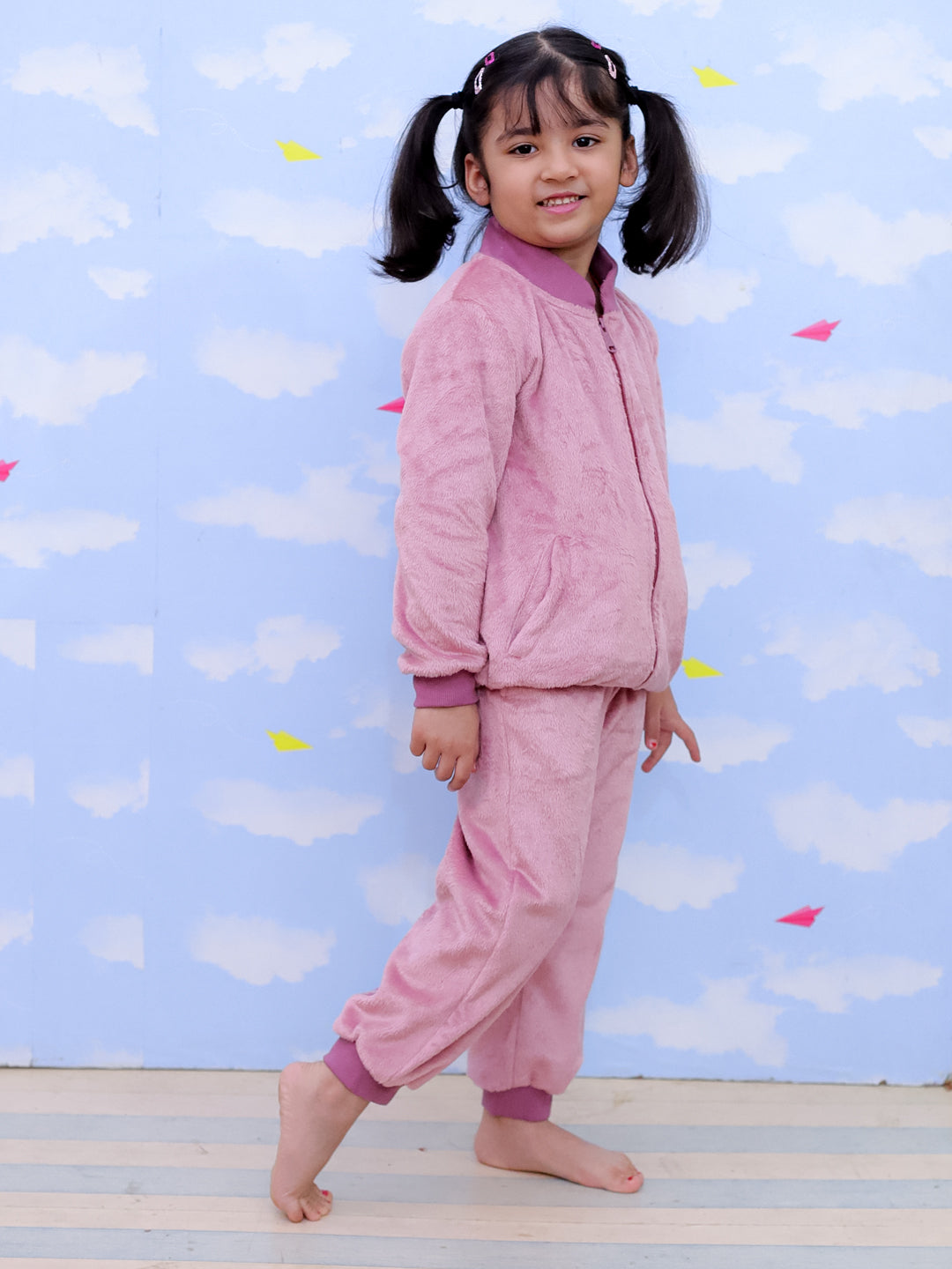 Puffin in Pink Kids Fleece Zipper Jacket & Sweatpants Combo