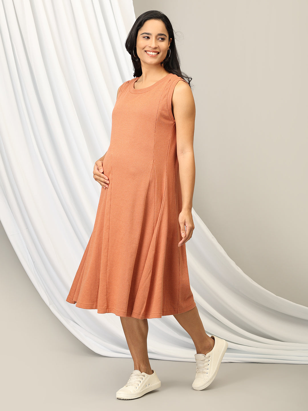 Pumpkin Spice Maternity and Nursing Sleeveless Winter Dress