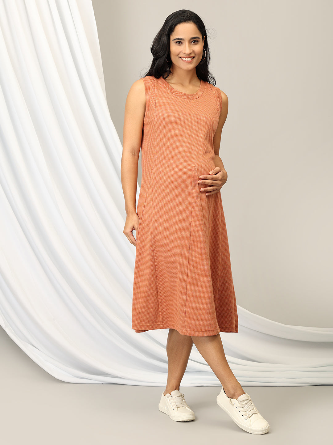 Pumpkin Spice Maternity and Nursing Sleeveless Winter Dress