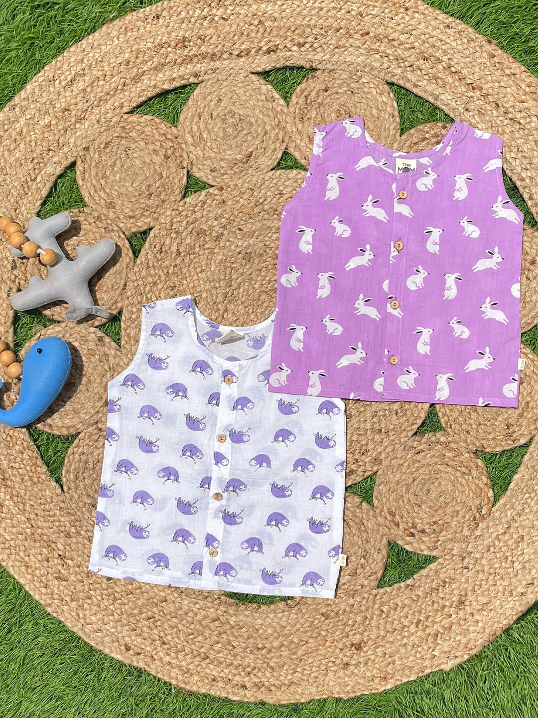Purple Rabbit & Purple Sloth Printed Cotton Infant Jabla