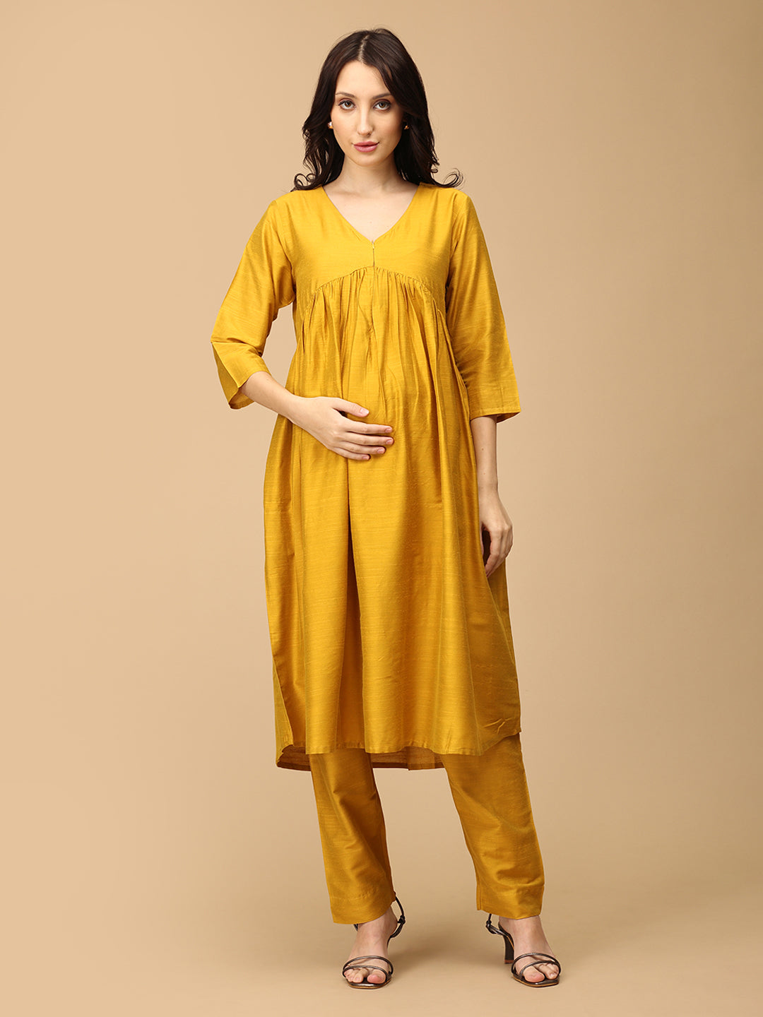 Rang-e-Kesar Maternity And Nursing Silk Kurta Set