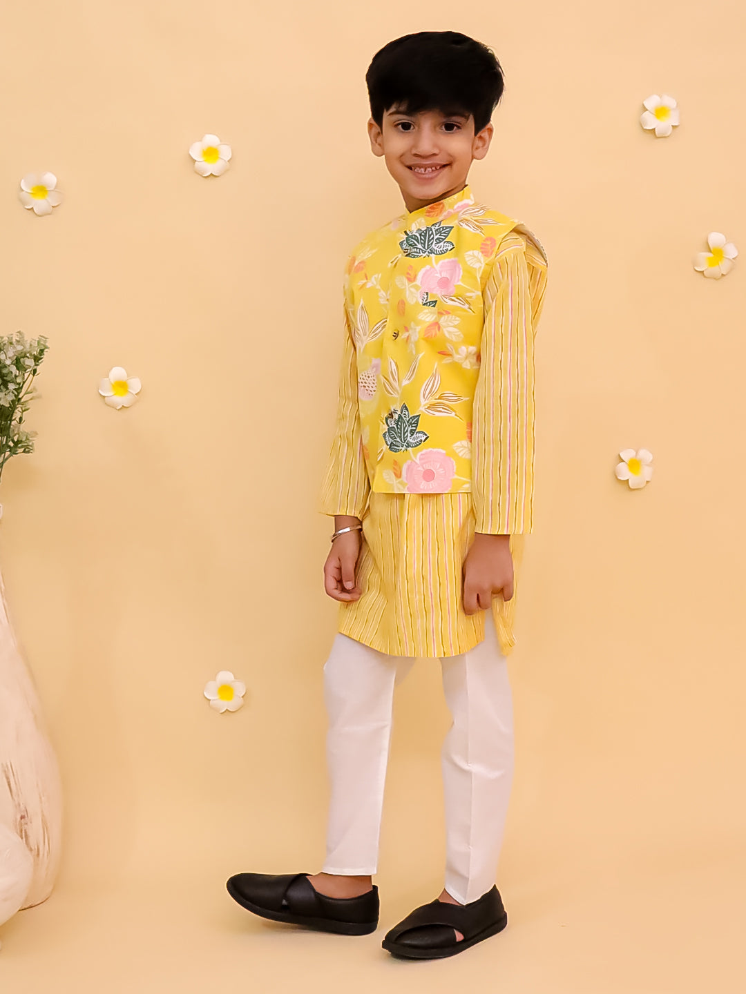Ethnic Set-Ray of Style Girls Anarkali Sharara Set with Boys Jacket And Kurta Pajama Set
