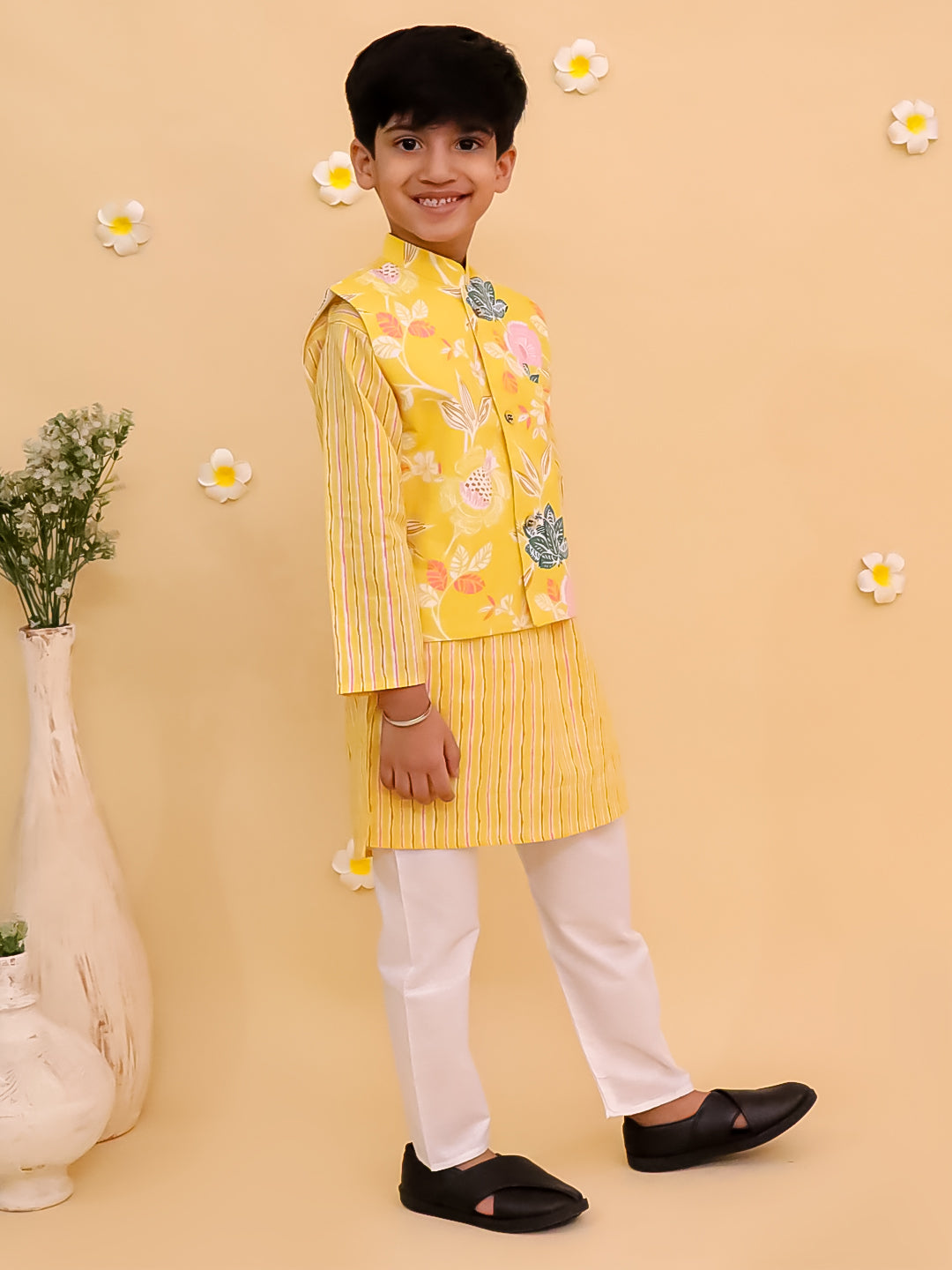 Ethnic Set-Ray of Style Girls Anarkali Sharara Set with Boys Jacket And Kurta Pajama Set