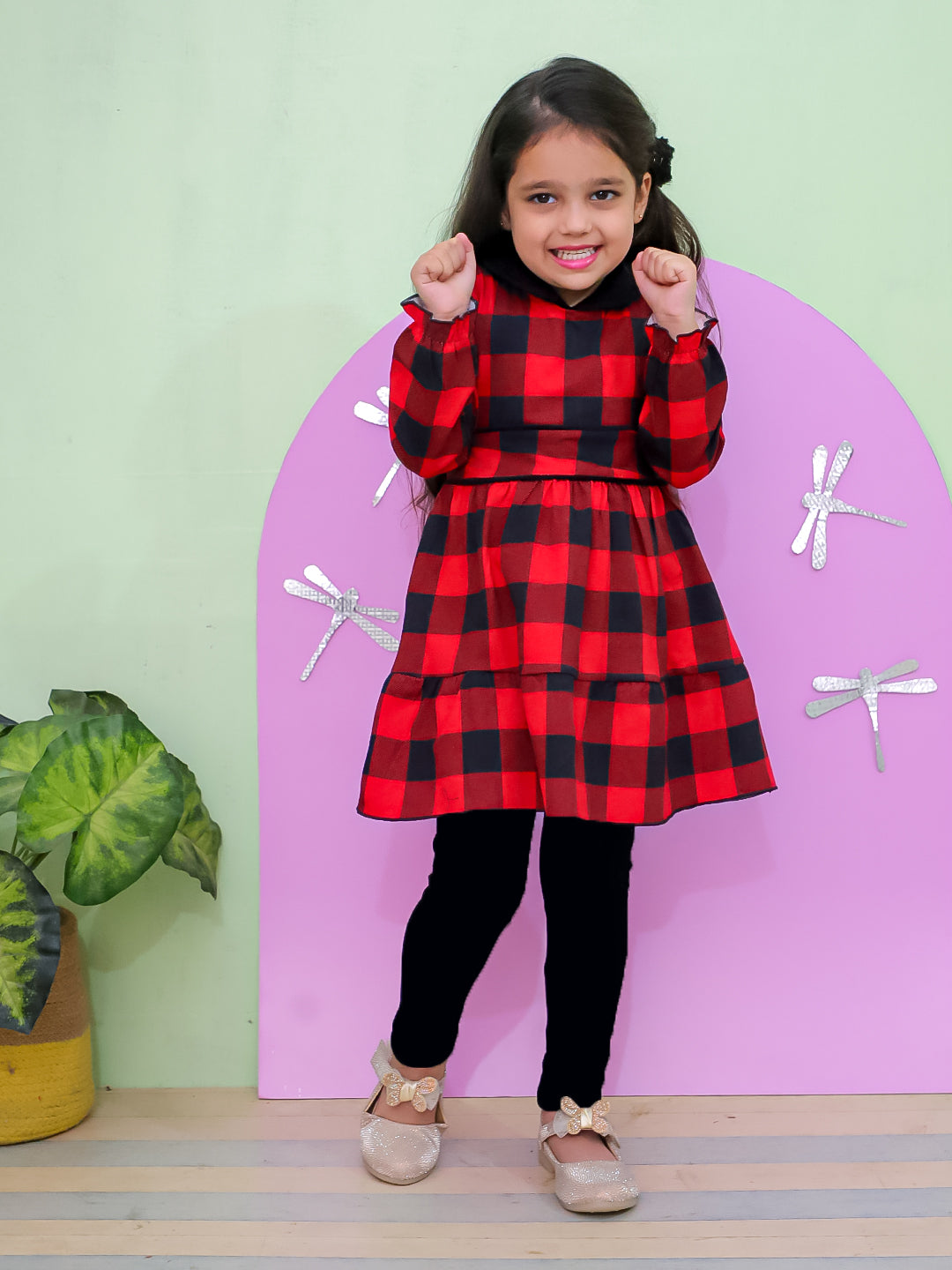 Red Plaid Flannel Girls Winter Dress