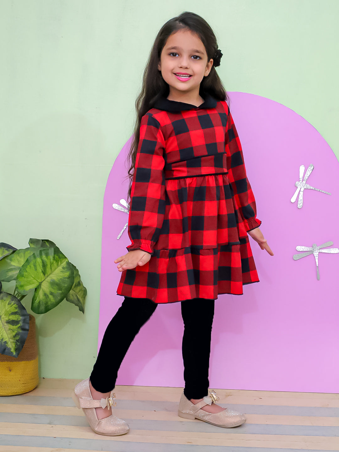 Red Plaid Flannel Girls Winter Dress