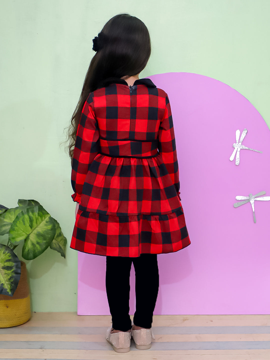 Red Plaid Flannel Girls Winter Dress