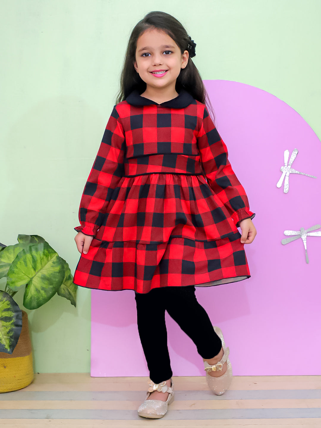 Red Plaid Flannel Girls Winter Dress