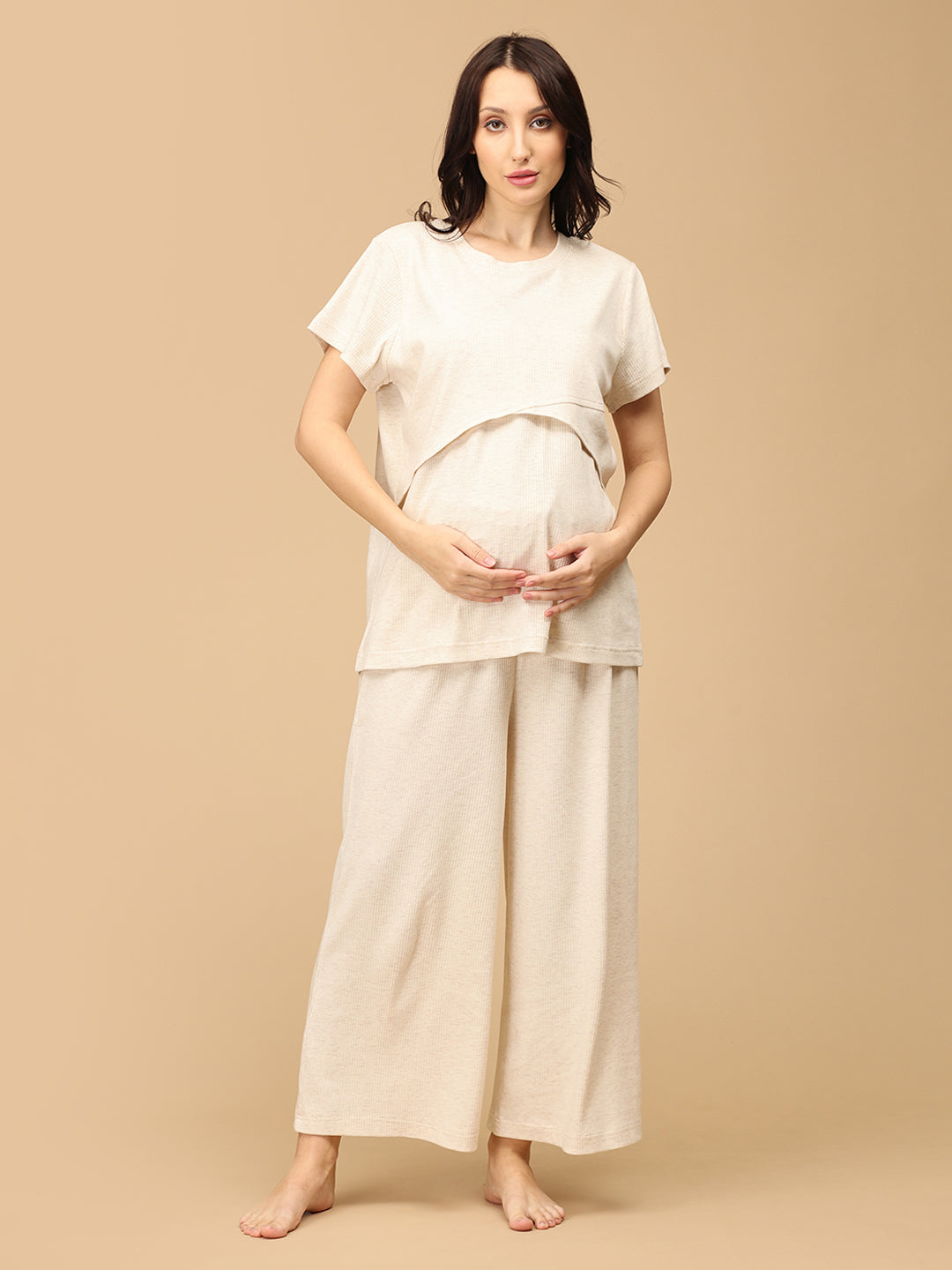 Ribbed Radiance Maternity and Nursing Nightwear Set