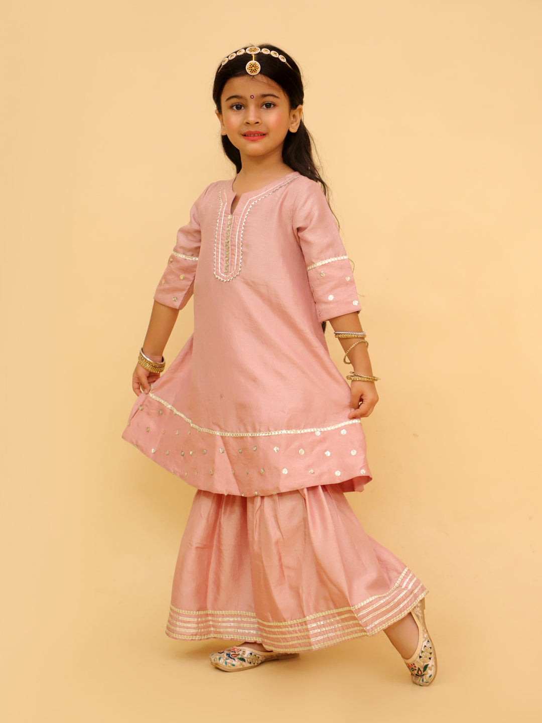 Rosé Radiance Girls Silk Anarkali Sharara Set