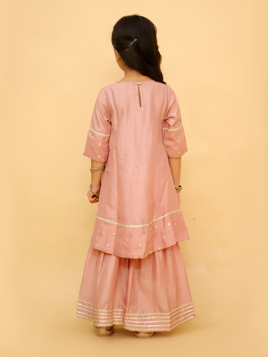 Rosé Radiance Girls Silk Anarkali Sharara Set