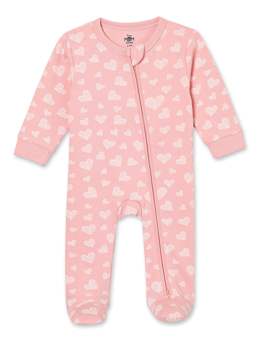 Rosy Hearts Infant Zipper Romper