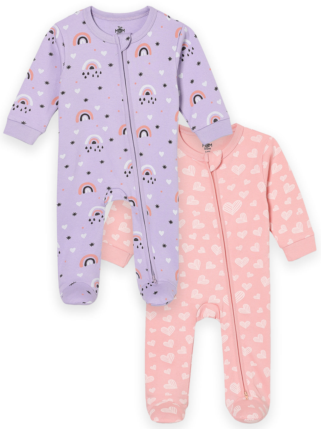 Zipper Romper Combo of 2: Lavender Twinkle and Rosy Hearts Zipper Romper