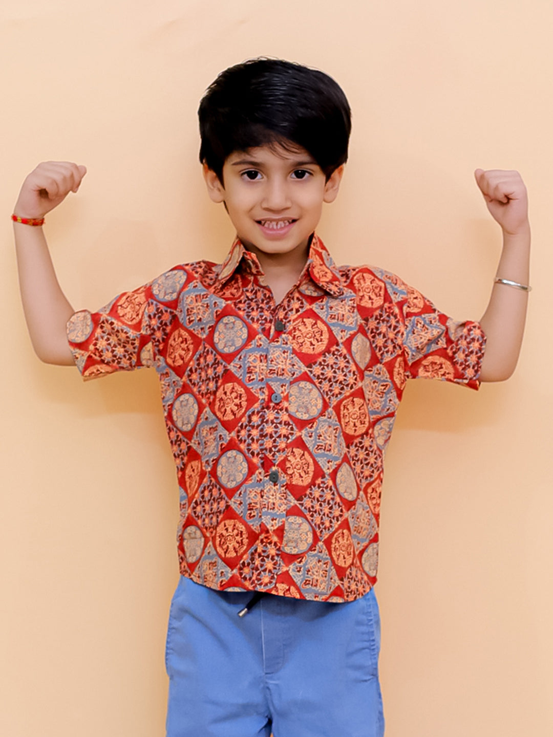 Rust Ajrakh Print Boys Shirt